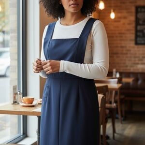 Marc Jacobs Navy Blue Pinafore Dress with White Ribbed Top